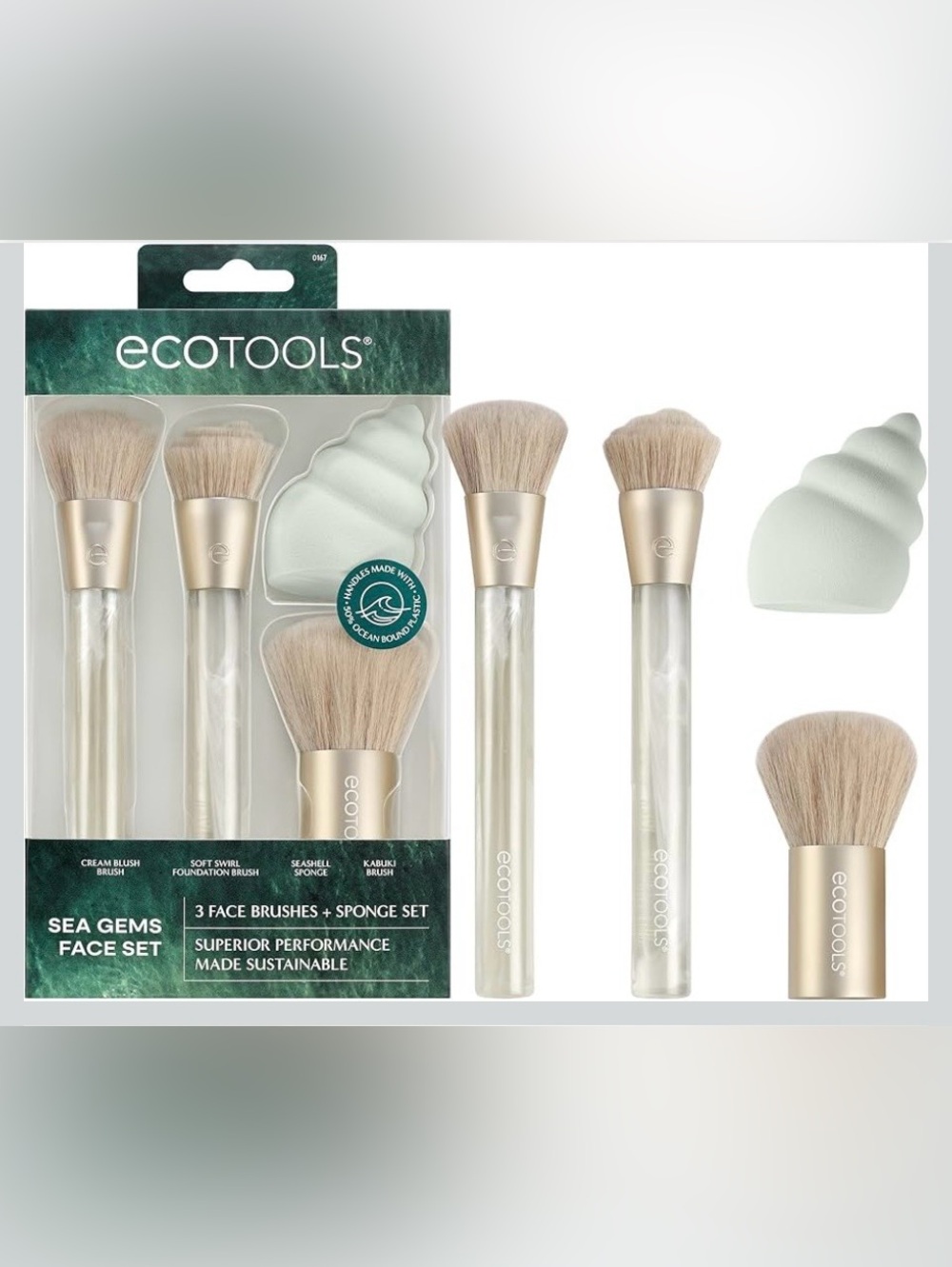EcoTools Sea Gems Face Makeup Brush & Sponge 4 Piece Set